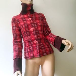 Free People red pink purple vintage plaid jacket XS